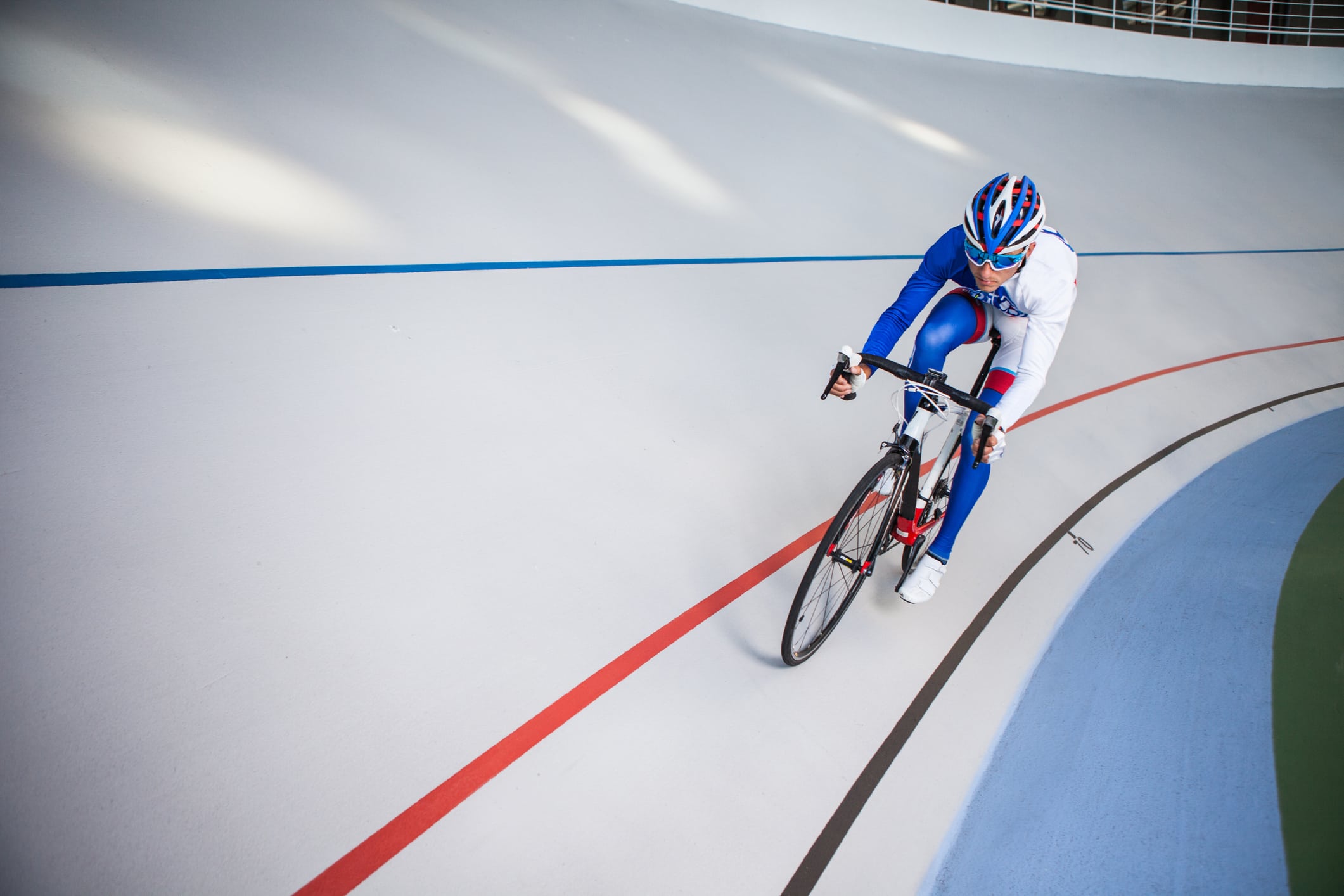 Sport. Cyclist has a traning on a velodrome